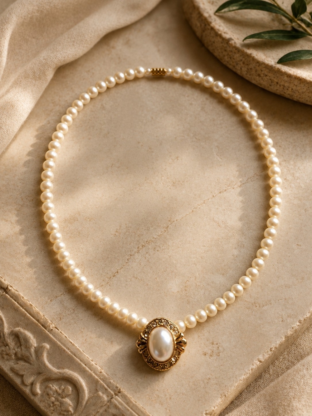 20" Vintage Pearls With Goldtone Pendant Barrel Clasp Bridal